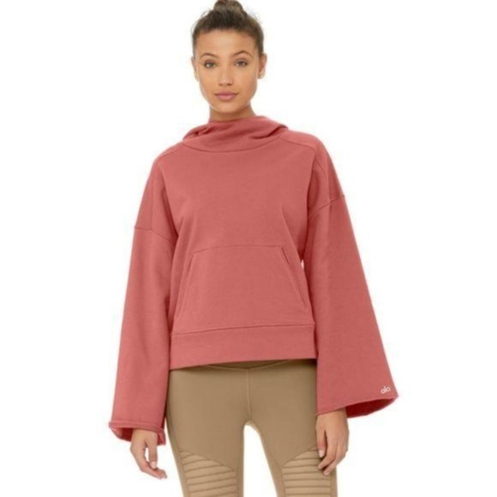 ALO‎ Yoga Low Key Wide Sleeve Hoodie Sweatshirt in Rosewood Medium